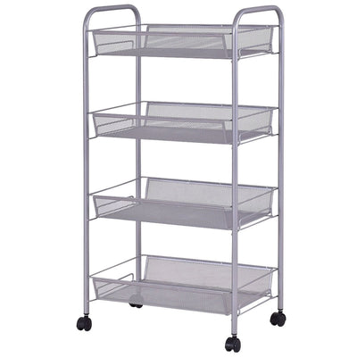 4-Tier Swivel Storage Rack Kitchen Trolley Cart with Mesh Baskets