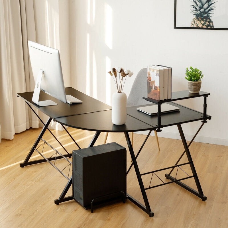 L-Shaped Reversible Corner Computer Desk with Movable Shelf and CPU Stand