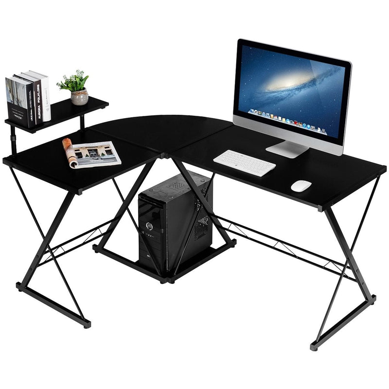 L-Shaped Reversible Corner Computer Desk with Movable Shelf and CPU Stand