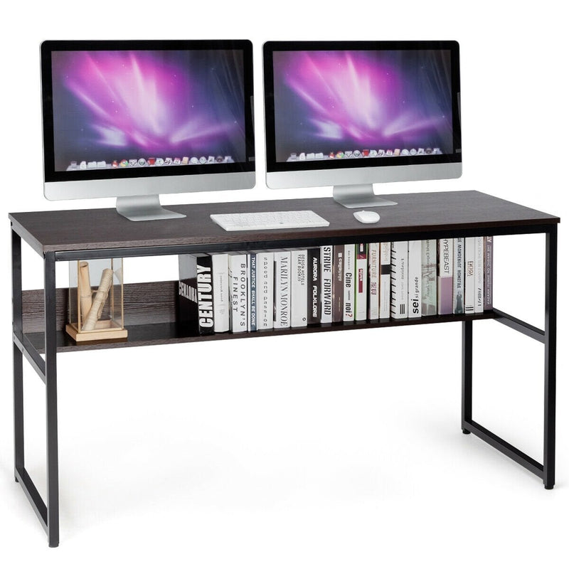 55" Computer Desk Writing Table Workstation with Bookshelf