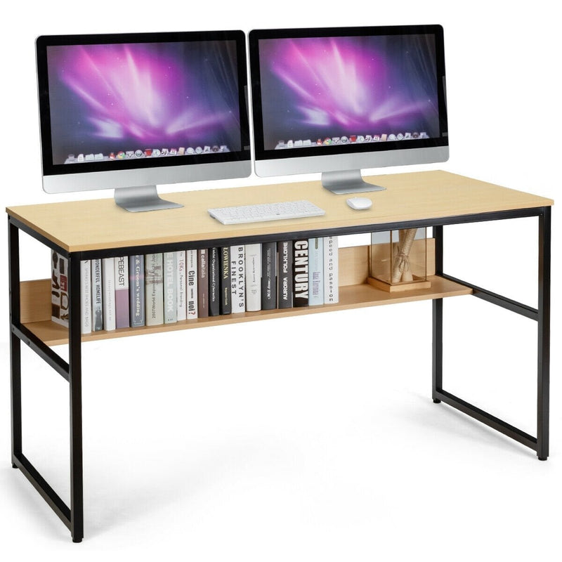 55" Computer Desk Writing Table Workstation with Bookshelf