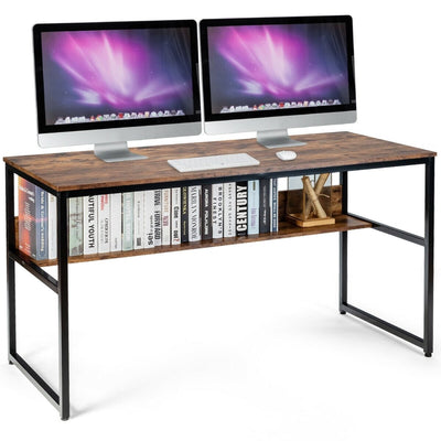 55" Computer Desk Writing Table Workstation with Bookshelf