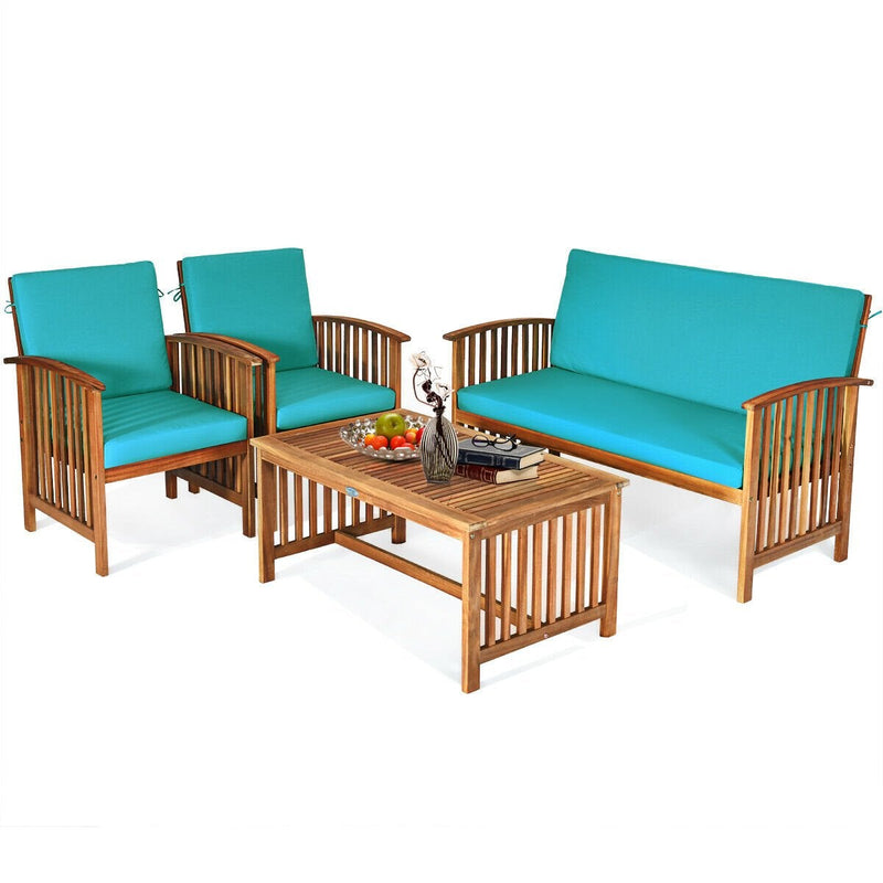 4PCS Patio Solid Wood Furniture Set