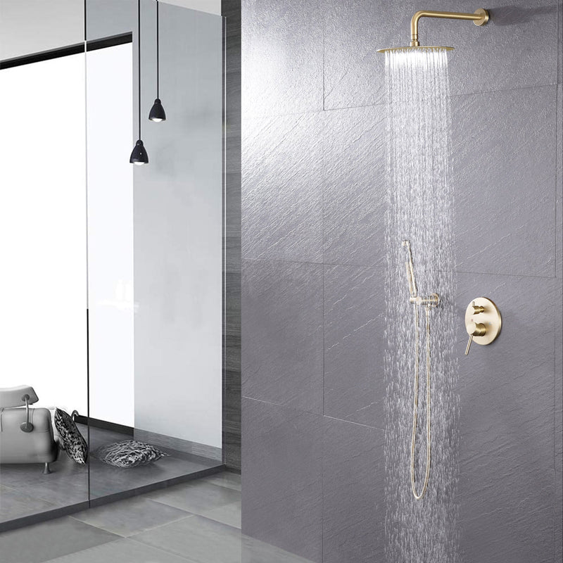 Golden Brushed Complete Shower System with Rough-in Valve