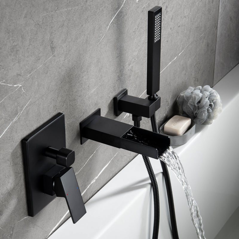 Square Hand-Held Bathtub Faucet In Matt Black