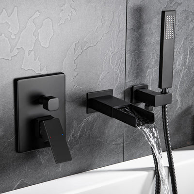 Square Hand-Held Bathtub Faucet In Matt Black