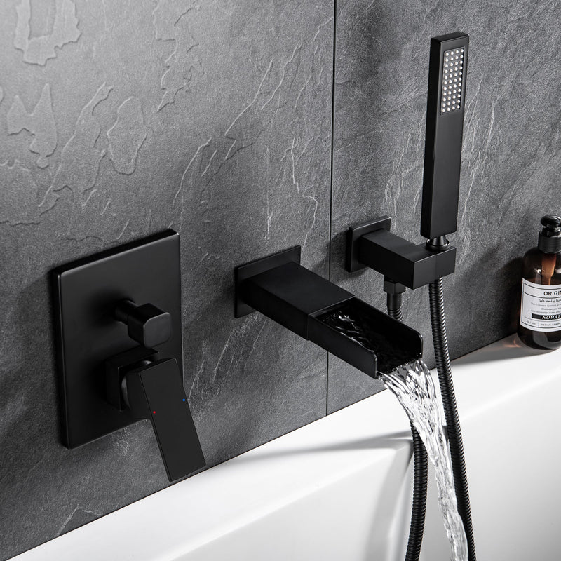 Square Hand-Held Bathtub Faucet In Matt Black