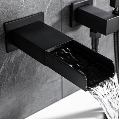 Square Hand-Held Bathtub Faucet In Matt Black