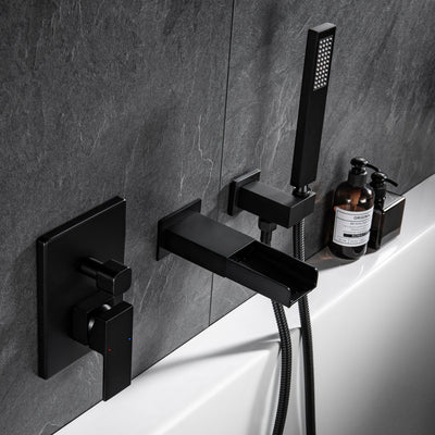 Square Hand-Held Bathtub Faucet In Matt Black