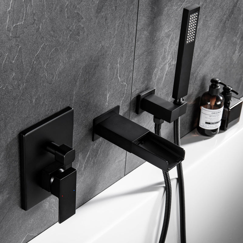 Square Hand-Held Bathtub Faucet In Matt Black