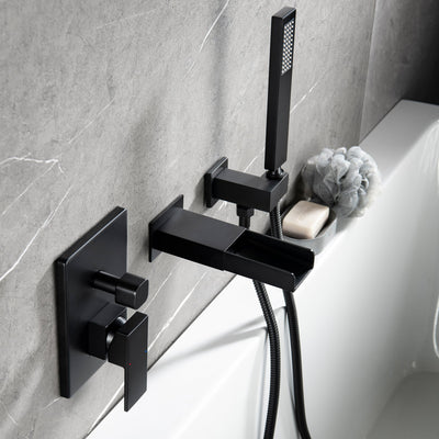 Square Hand-Held Bathtub Faucet In Matt Black