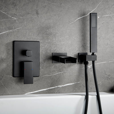 Square Hand-Held Bathtub Faucet In Matt Black