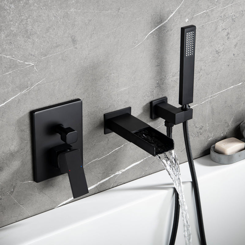 Square Hand-Held Bathtub Faucet In Matt Black