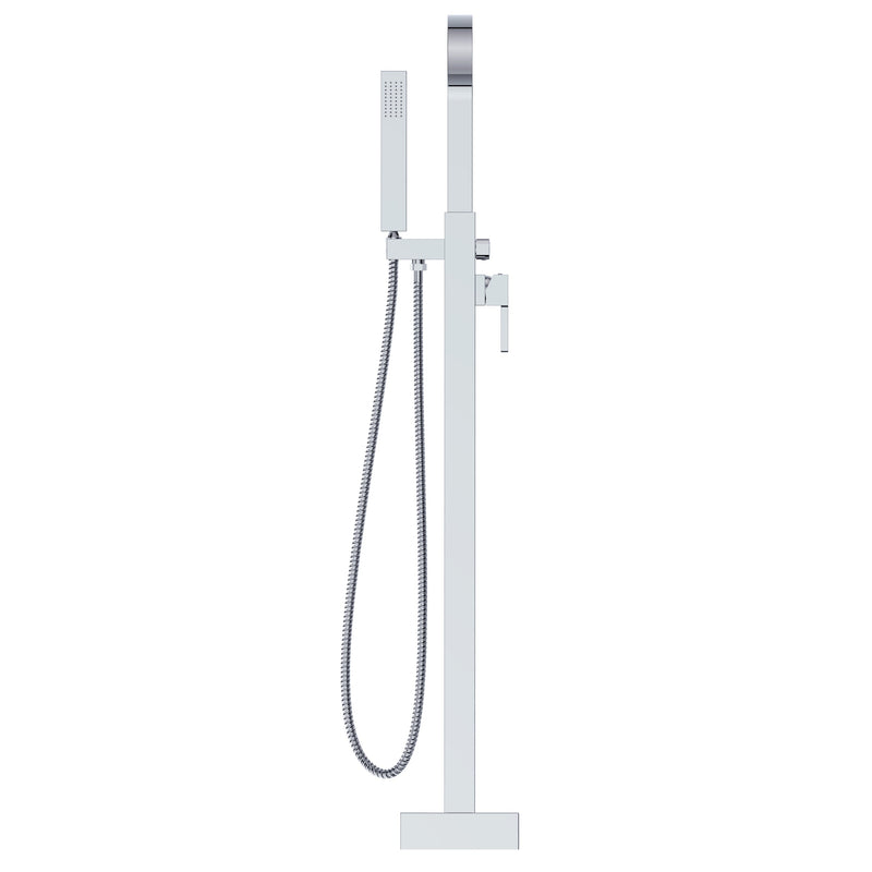 Waterfall Single Handle Floor Mount Freestanding Tub Faucet Bathtub Filler with Hand Shower