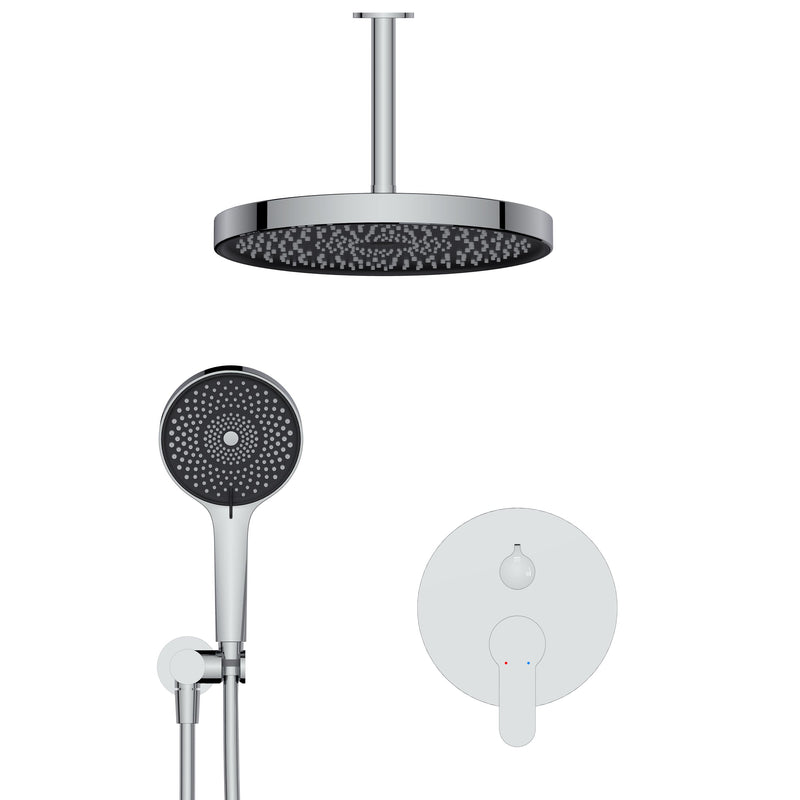 Wall-Mounted Ceiling Round Shower Set with 3 Spray Patterns