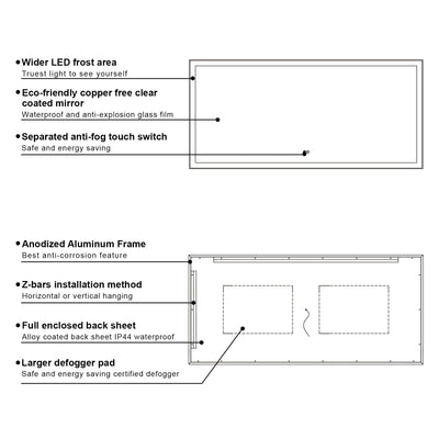 60 in. W x 28 in. H Aluminium Framed Rectangular LED Light Bathroom Vanity Mirror