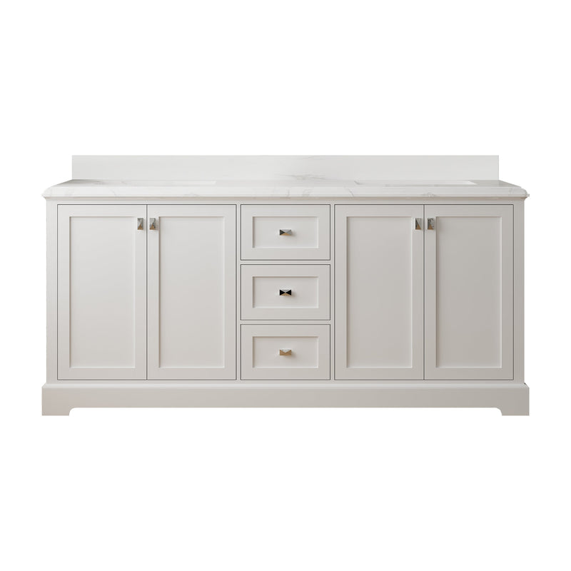 72-in Undermount Double Sinks Freestanding Bathroom Vanity with White Top in White