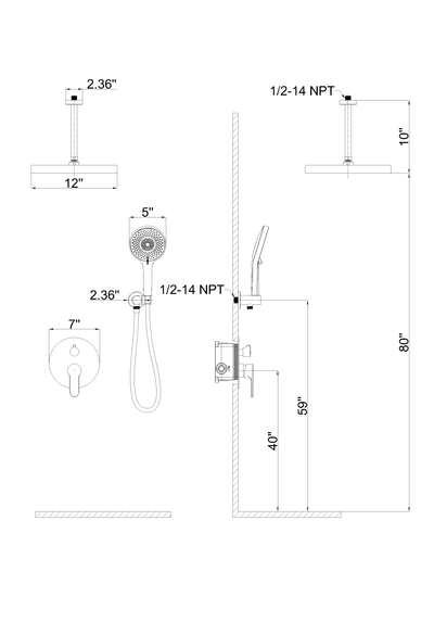 Wall-Mounted Ceiling Round Shower Set with 3 Spray Patterns