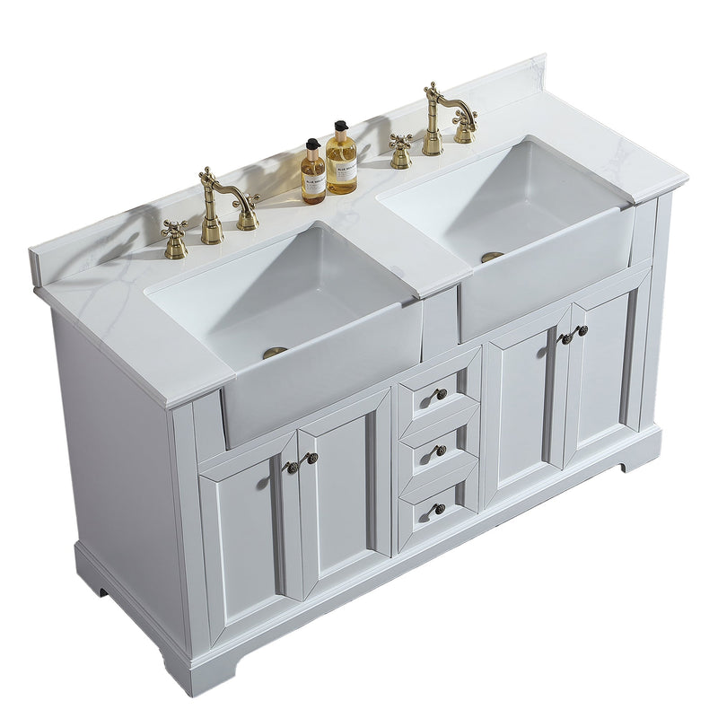 60 in. W x 22 in. D x 35 in. H Freestanding Bath Vanity Minimalist in White with White Quartz Top with White Basin