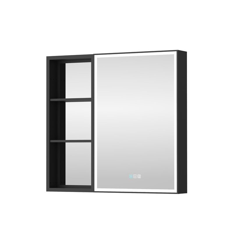 32 in. x 30 in. Black Aluminum Medicine Cabinet with Mirror and LED Light