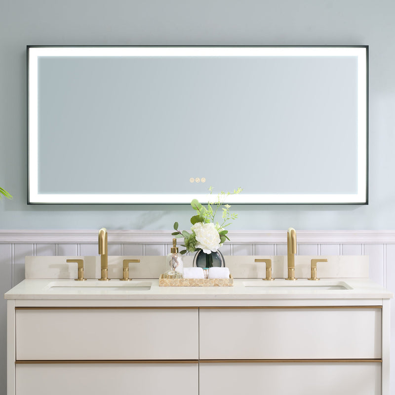 60 in. W x 28 in. H Rectangular Aluminum Framed LED Wall Mount Anti-Fog Modern Decorative Bathroom Vanity Mirror in Matte Black