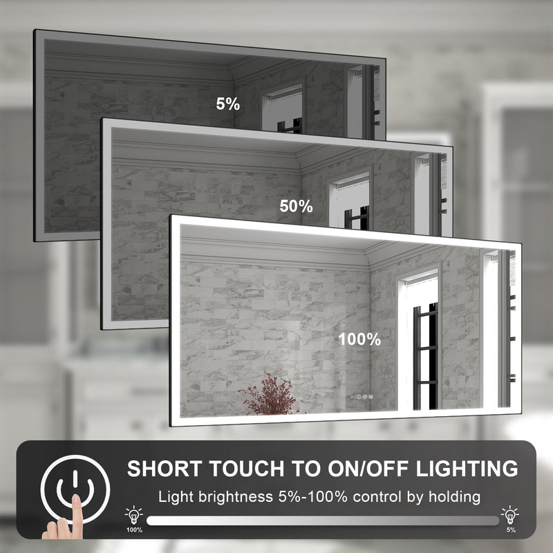 72 in. W x 36 in. H Rectangular Framed LED Light Wall Vertical/Horizontal Bathroom Vanity Mirror in Alumi