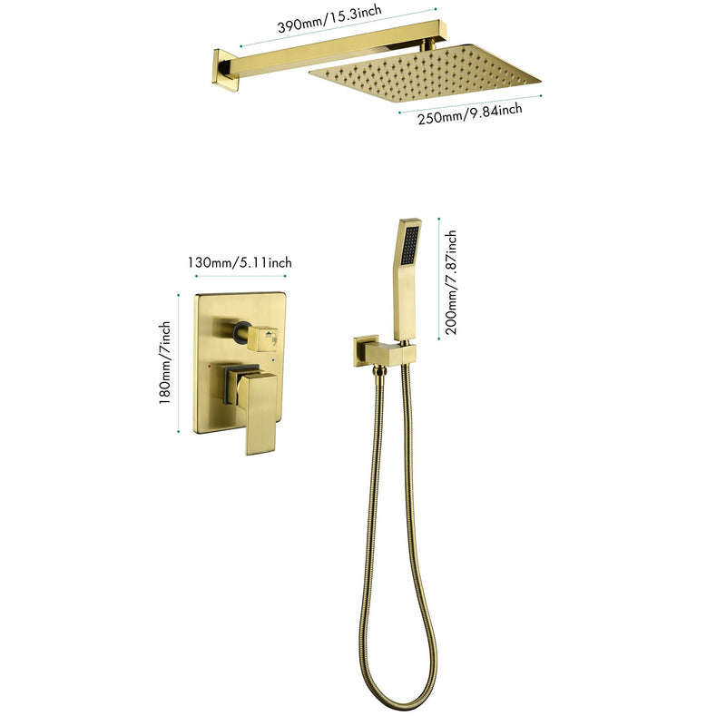 Bathroom 10 Inches Rain Shower Head with Handheld Combo Set