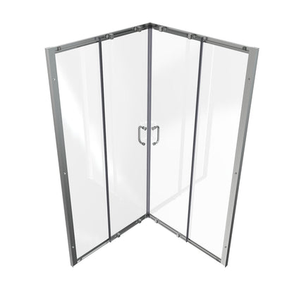 36 in. x 72 in. Corner Shower Enclosure Clear Glass Double Sliding Doors with Handle Brushed Nickel