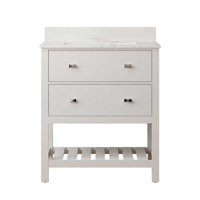 30-in Undermount Single Sink Freestanding Bathroom Vanity with White Top in White