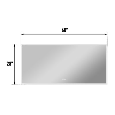 60 in. W x 28 in. H Rectangular Frameless Anti-Fog LED Light Dimmable Wall Mount Premium Bathroom Vanity Mirror