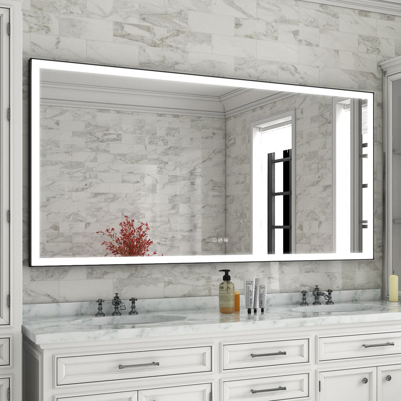 72 in. W x 36 in. H Rectangular Framed LED Light Wall Vertical/Horizontal Bathroom Vanity Mirror in Alumi