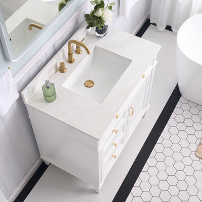 36 in. Bathroom Vanity in White with Quartz Vanity Top in Carrara with Single White Basin