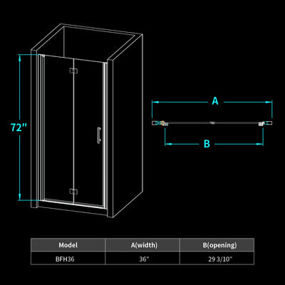 Bathtub 30 in. x 72 in. Semi-Frameless Bi-Fold Pivot Shower Glass Door, Clear Glass with Handle, Chrome