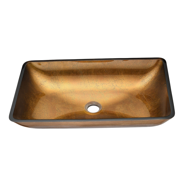 22.25in L -14.25in W -10.75in H Glass Rectangular Vessel Bathroom Sink in Gold