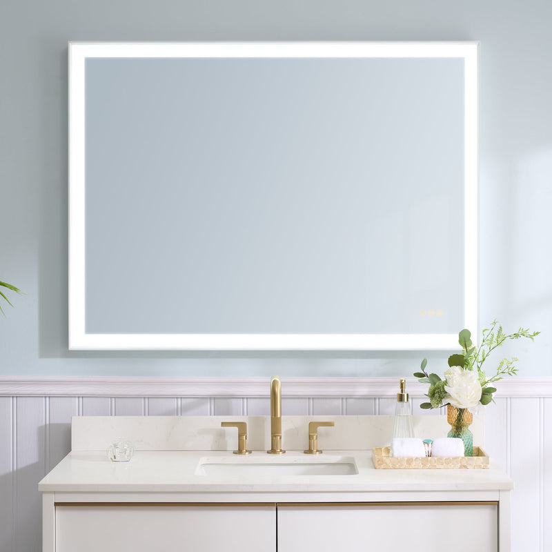 48 in. W x 36 in. H Rectangular Aluminum Framed LED Wall Mount Anti-Fog Modern Decorative Bathroom Vanity Mirror in White