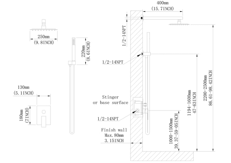 Shower Head Bathroom Luxury Rain Mixer Shower Complete Combo Set