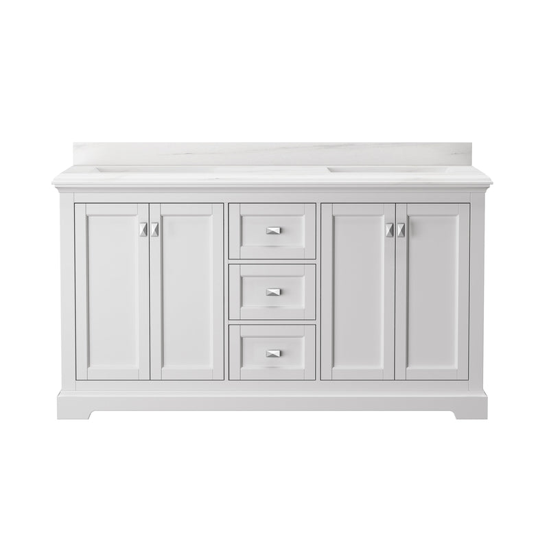 60-in Undermount Double Sinks Freestanding Bathroom Vanity with White Top in White