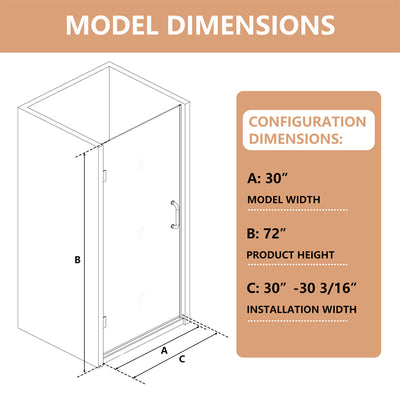 30'' W x 72'' H Frameless Shower Door in Black with Clear Glass