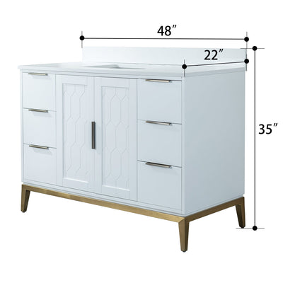 48 in. W x 22 in. D x 35 in. H Bathroom Vanity in White with Carrara White Quartz Vanity Top with White Sink