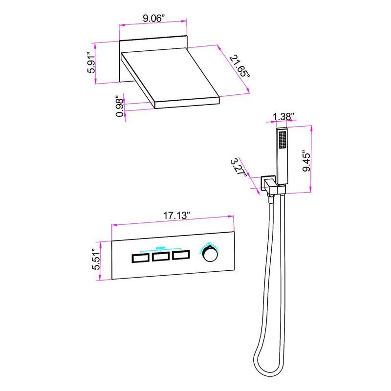 Waterfall And Rainfall Shower System With Thermostatic Concealed Shower Valve