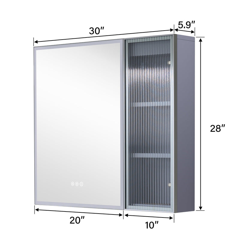 30 in. W x 28 in. H Rectangular Surface Mount LED Mirror Medicine Cabinet in Lavender