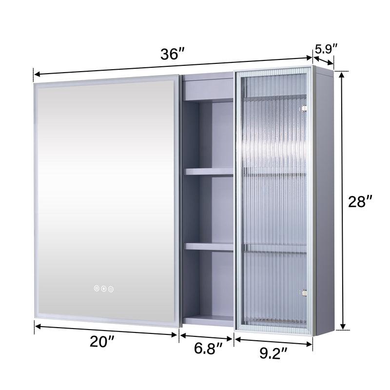 36 in. W x 28 in. H Rectangular Surface Mount LED Mirror Medicine Cabinet in Lavender