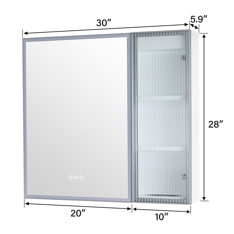 30 in. W x 28 in. H Rectangular Surface Mount LED Mirror Medicine Cabinet in White