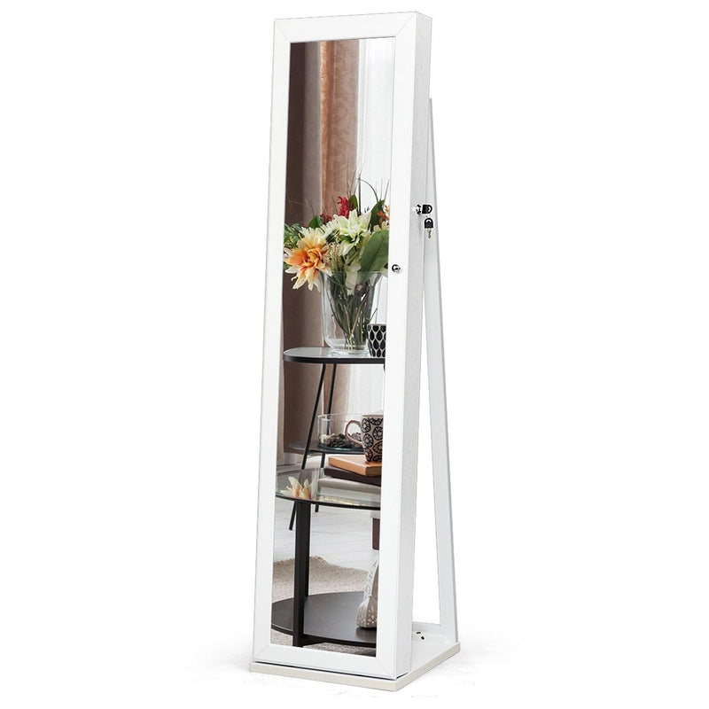 Mirrored Lockable Standing Jewelry Storage Organizer