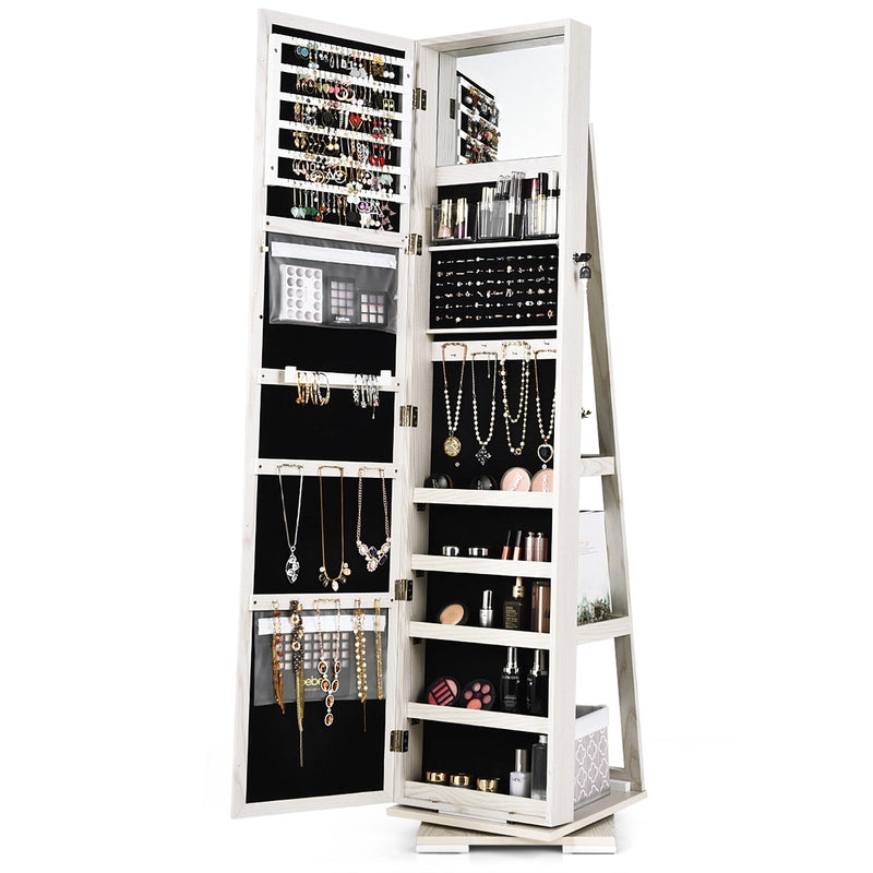 360¡ã Rotatable Armoire 2-in-1 Lockable Mirrored Jewelry Cabinet