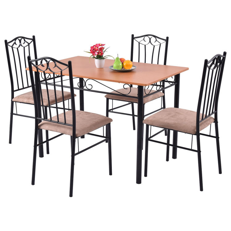 5 Pcs Dining Set Wooden Table and 4 Cushioned Chairs