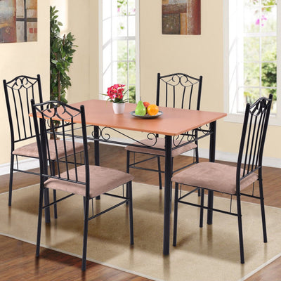 5 Pcs Dining Set Wooden Table and 4 Cushioned Chairs