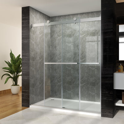 60 in. W x 72 in. H Frameless Brushed Nickel Finish Double Sliding Shower Doors