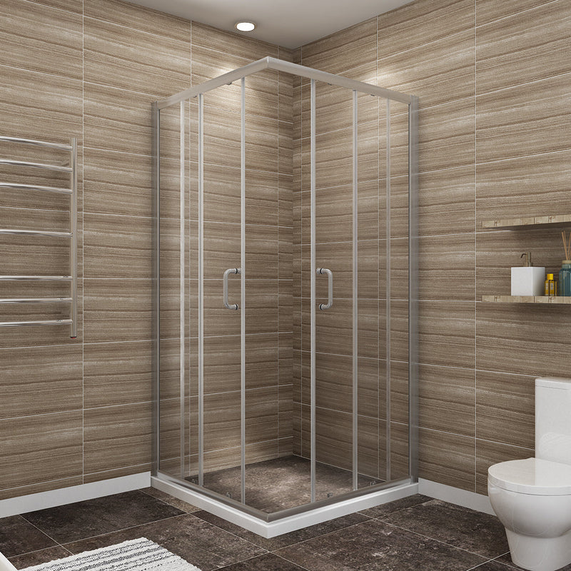 36 in. x 72 in. Corner Shower Enclosure Clear Glass Double Sliding Doors with Handle Brushed Nickel